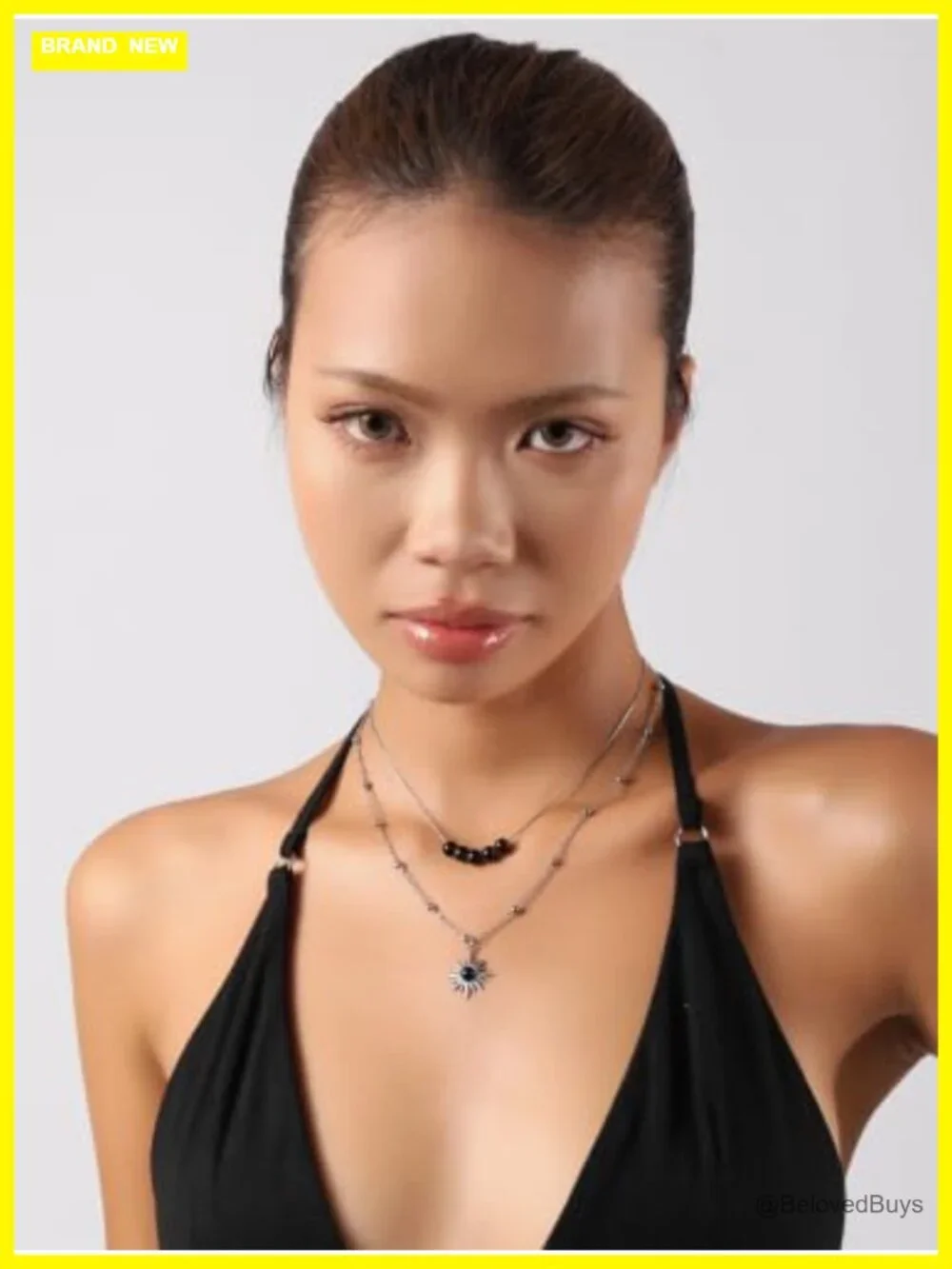 Sacina Layered Crystal Sun Choker Stainless Steel Necklace